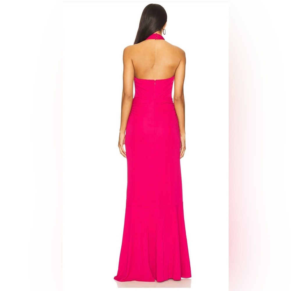 Cinq A Sept- Halterneck knotted-front gown- red (6) - Picture 3 of 4